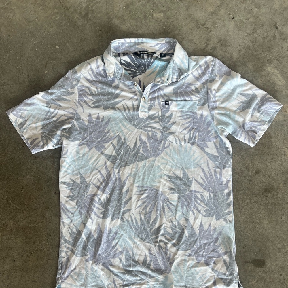 Travis Mathew Men's Blue Patterned Polo Shirt M